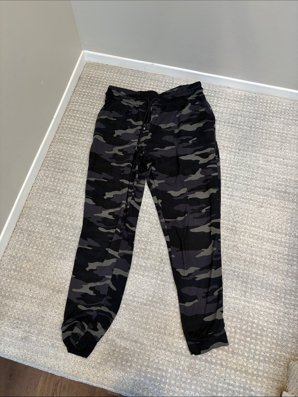 Women's Black & Gray Camo Joggers with Drawstring Waist